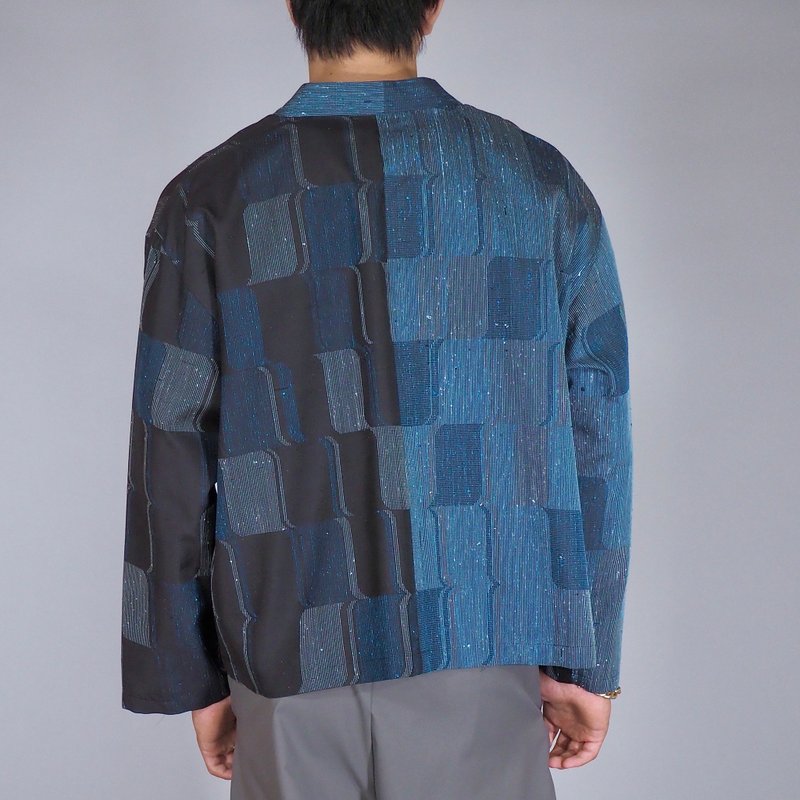 【日本制造】复古和服翻拍、长袖衬衫男式 M~L、靛蓝、黑色 - 男装衬衫 - 丝．绢 蓝色