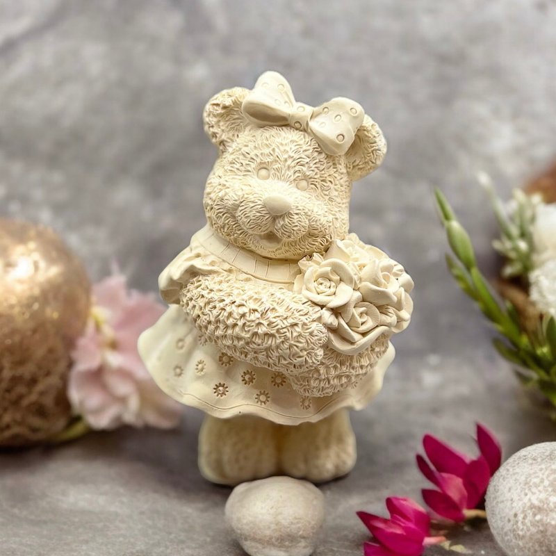 玫瑰小熊 扩香豪华田园套组(黄色) 艺术香氛扩香 提升居家美学 - 香薰/精油/线香 - 水泥 黄色