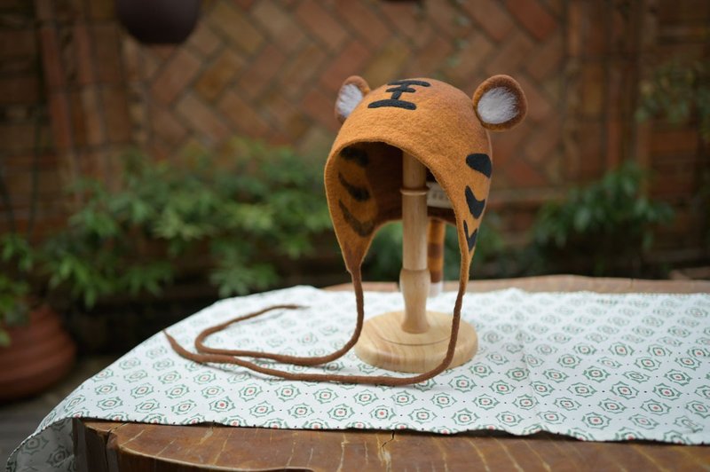 蘑菇梦原创手工羊毛毡成人儿童虎年魔法森林小老虎遮耳森系精灵帽 - 帽子 - 羊毛 咖啡色