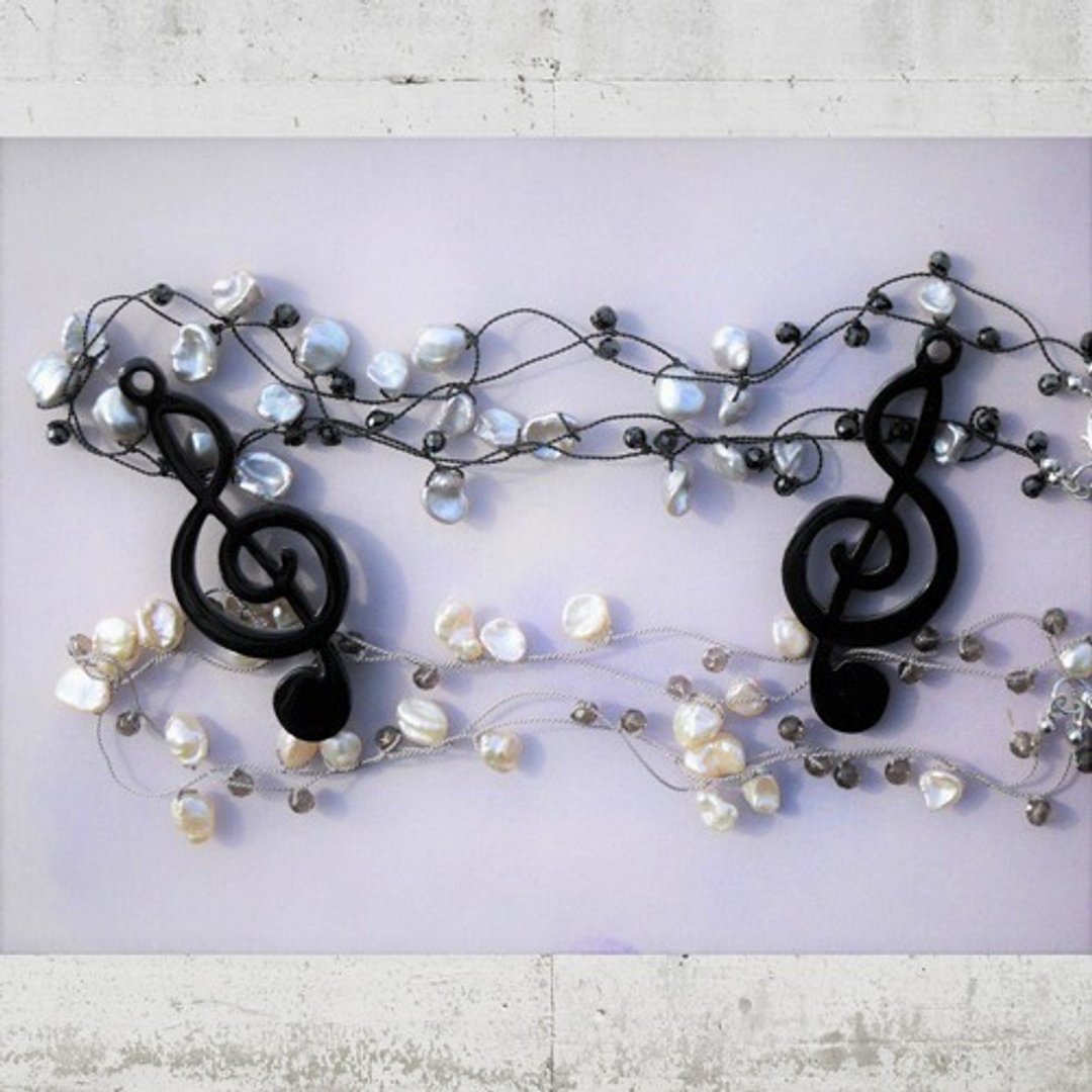 Mozart Symphony No. 29 - Keshi pearl and natural stone necklace - (brevet) - 项链 - 宝石 