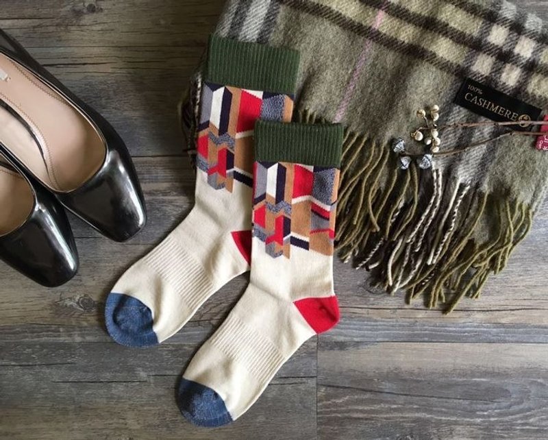 GillianSun Socks Collection 【HOT 热销款】1609GN_Splice - 袜子 - 棉．麻 白色