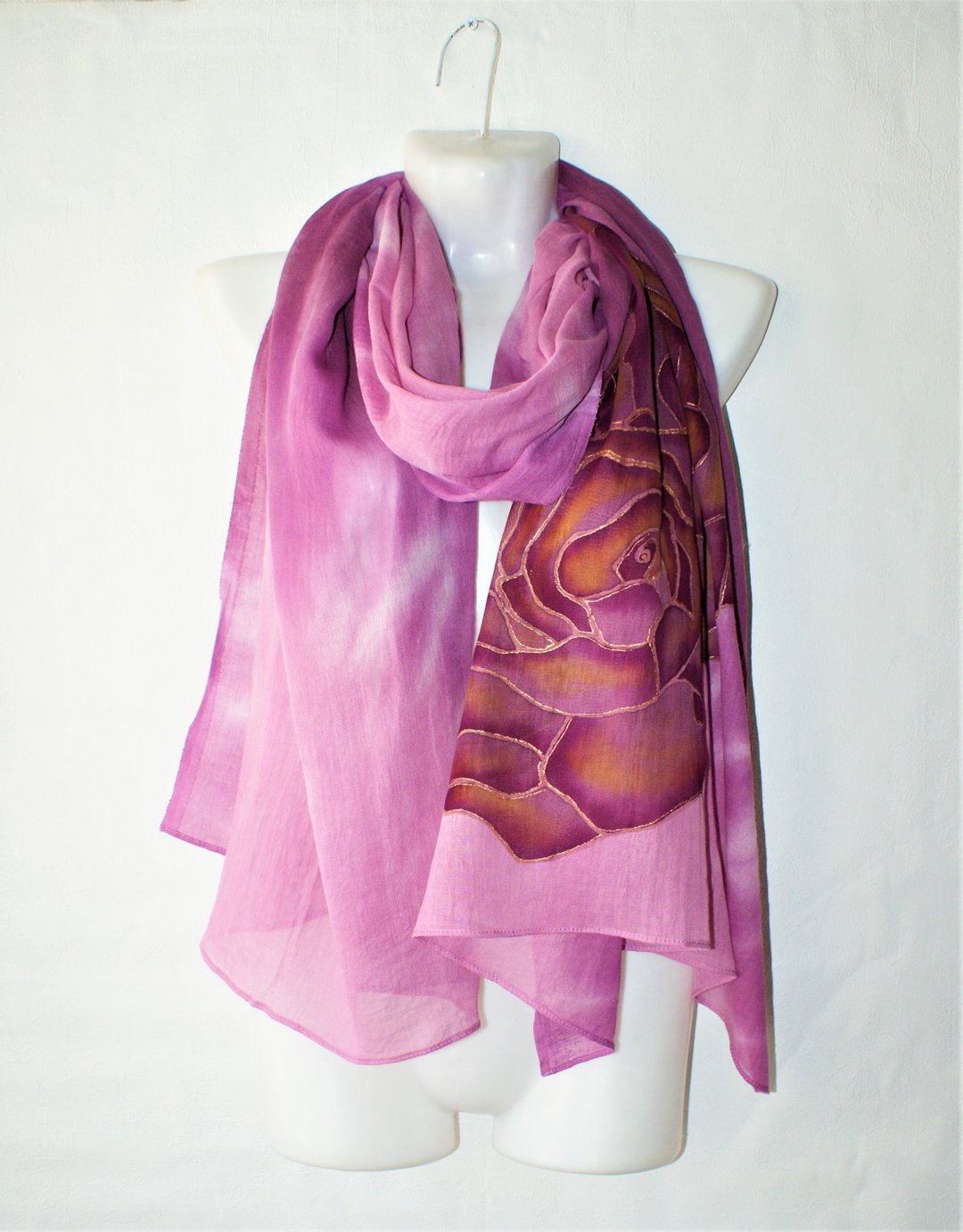 Pure cotton scarf for ladies Long purple floral scarf Cotton shawls and wraps - 丝巾 - 棉 紫色