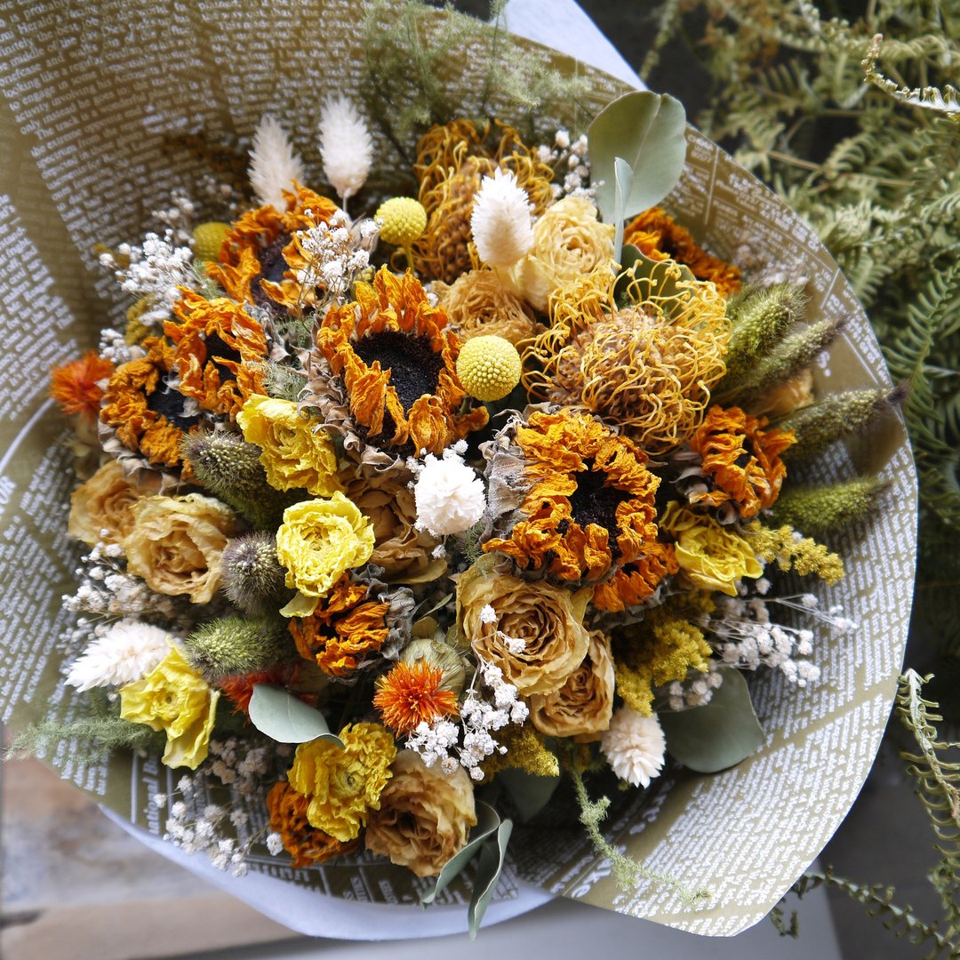 夏日阳光.明亮黄色系.毕业教师节干燥花束 - 干燥花/捧花 - 植物．花 黄色