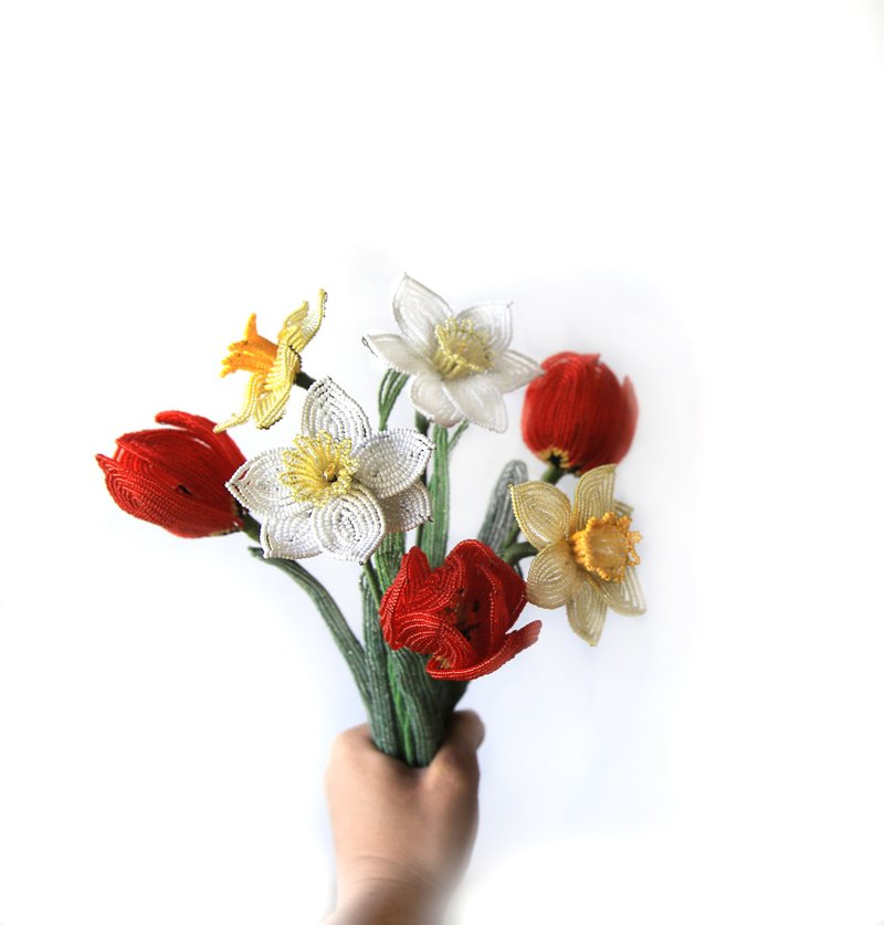 Digital Download - PDF | Beaded Flowers pattern | Narcissus and tulip - 手工艺教程/工具书 - 其他材质 