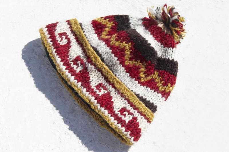 圣诞节礼物 紧急礼物 交换礼物 限量一件 手织纯羊毛帽 / 针织毛帽 / 内刷毛手织毛帽 / 毛线帽 / 手工针织帽 - 黄昏的海边散步 东欧海浪图腾 - 帽子 - 羊毛 多色