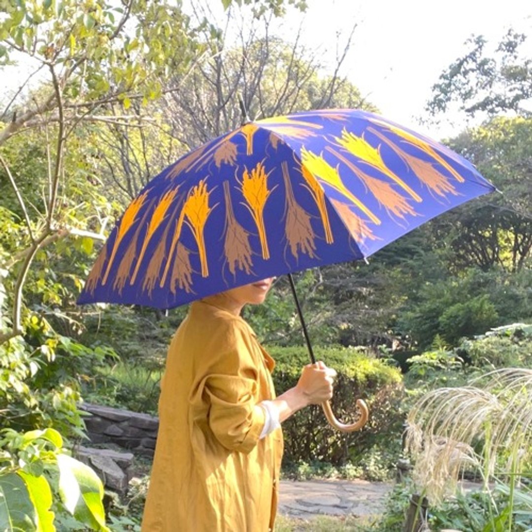长柄伞 (晴雨两用) “稻穗”OISHII NE!_蓝色 - 其他 - 棉 