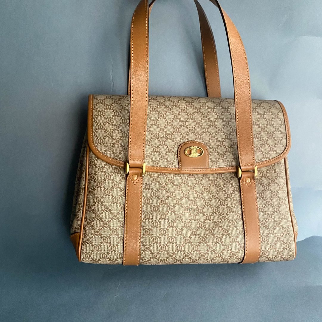 中古包Celine赛琳│老花│手提包│侧背包│古着包│女友礼物 - 手提包/手提袋 - 真皮 咖啡色