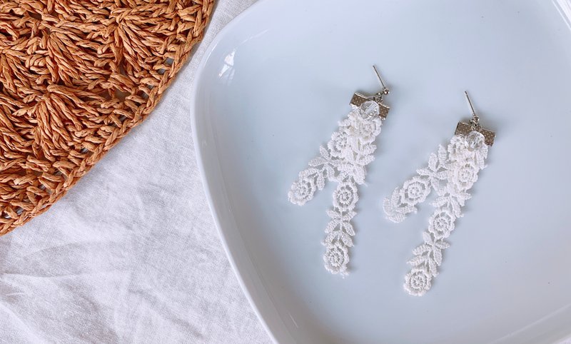 仙女下凡 | 缎带耳环 耳夹 - 耳环/耳夹 - 其他人造纤维 白色