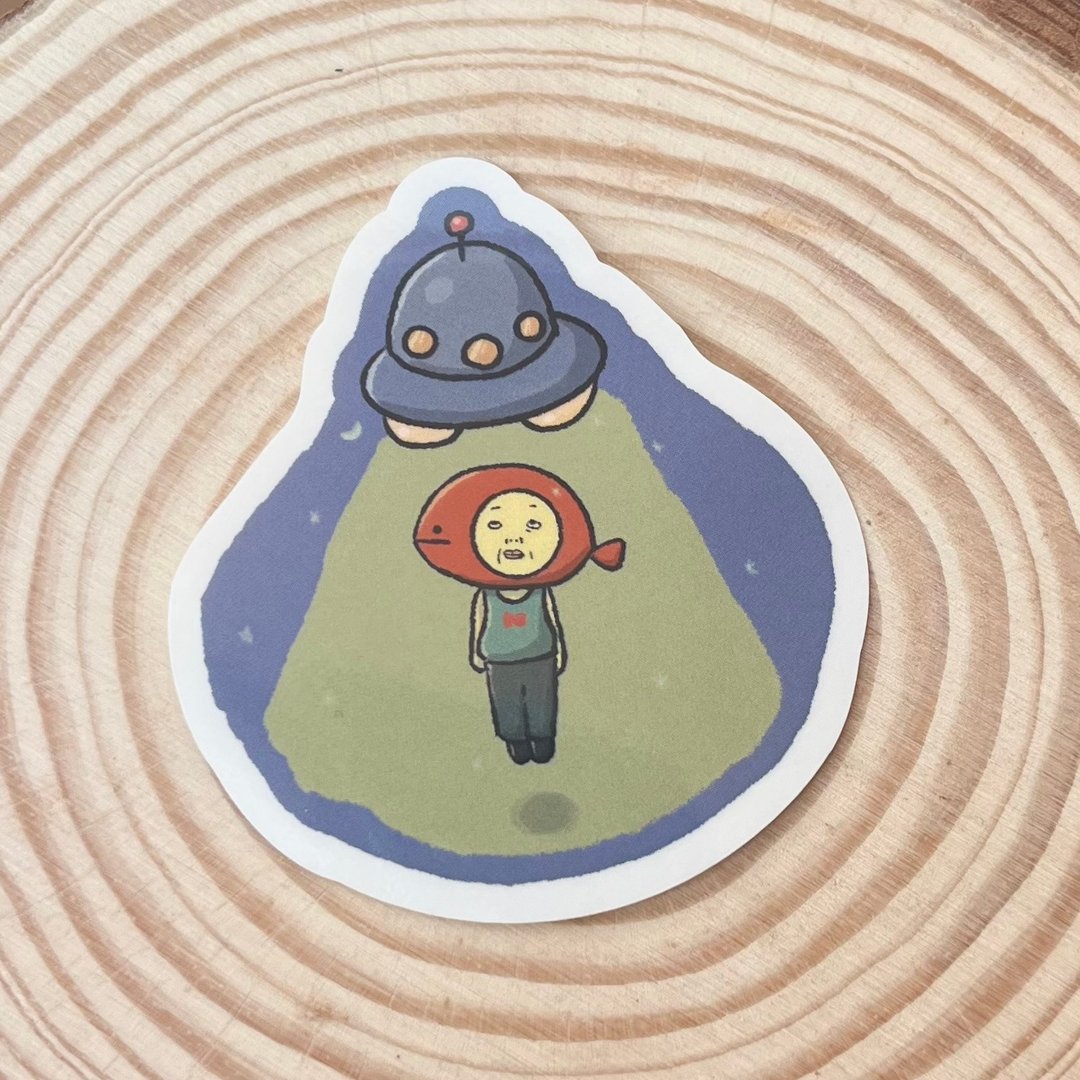 UFO 与人鱼贴纸 - 贴纸 - 纸 蓝色