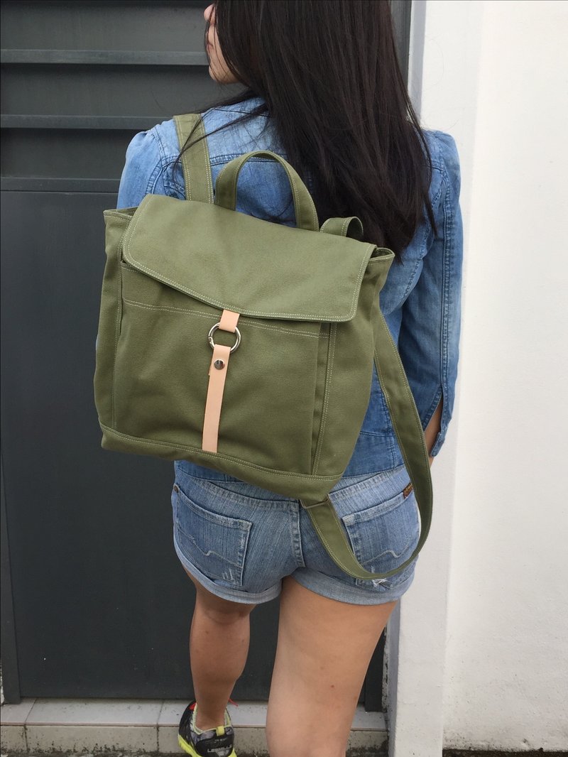 小型后背包/皮革背包/旅行背包- 粉绿色 no.102s Tanya包邮 - 后背包/双肩包 - 棉．麻 