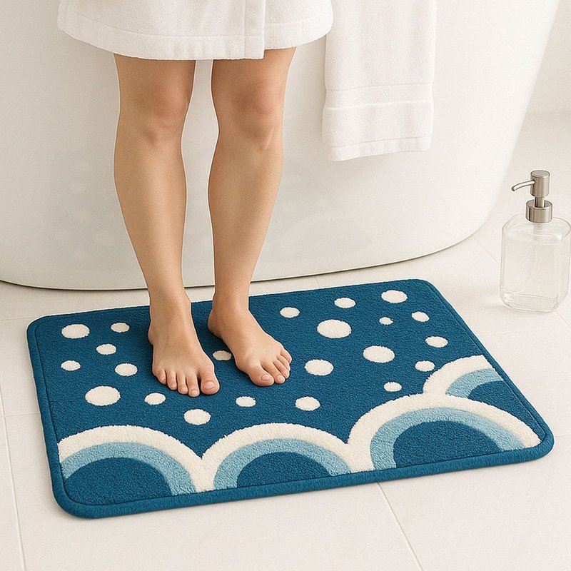 海浪波點簇绒浴室地垫可爱脚垫吸水防滑浴垫居家装饰情人节礼物 - 地垫/地毯 - 聚酯纤维 蓝色