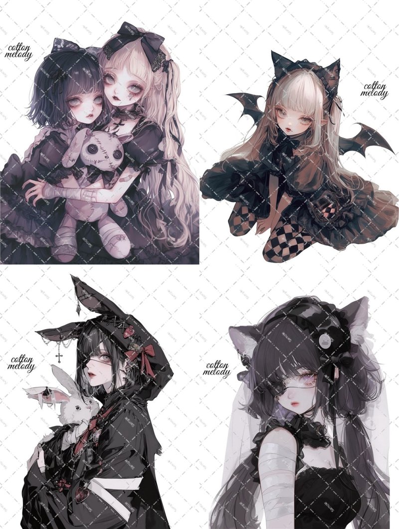 【期间限定】万圣节 20种各3张 / cotton melody / 少量组 / 人物贴纸 / 赠品 【dark gothic】 - 贴纸 - 纸 