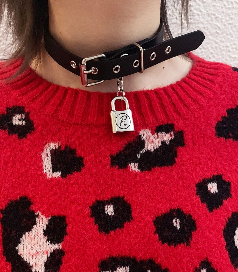 可逆挂锁项圈/银/黑/F size/hellcatpunks/hcp-ac-0047 - 颈链 - 人造皮革 银色