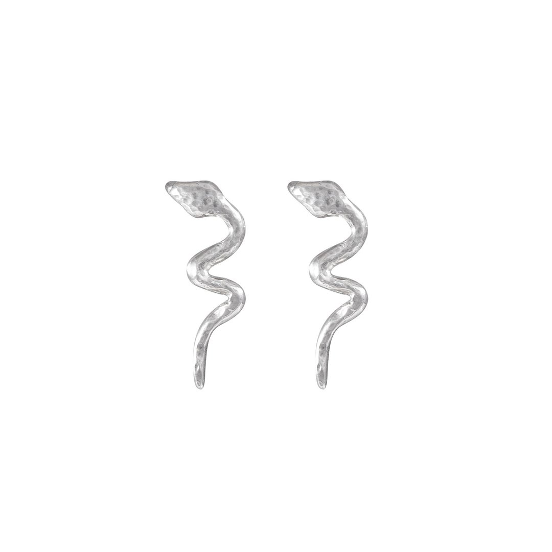 Silver Snake Earrings 纯银波波纹蛇造型耳环 - 耳环/耳夹 - 纯银 