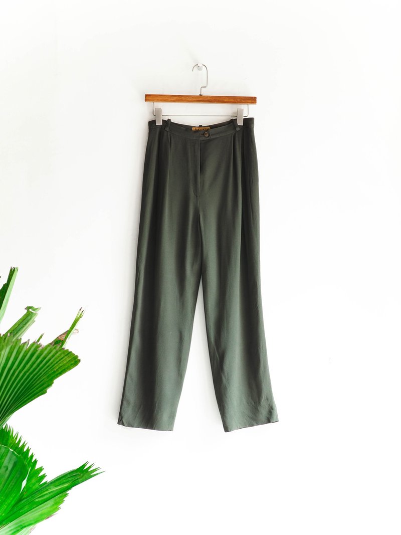 河水山 - 神户橄榄绿湖面青春之诗 古董丝质宽版长裤  pants vintage - 女装长裤 - 丝．绢 绿色