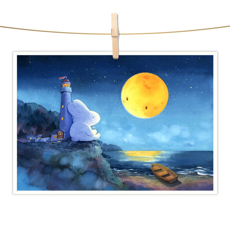 afu水彩插画明信片 - 微笑月亮 - 卡片/明信片 - 纸 