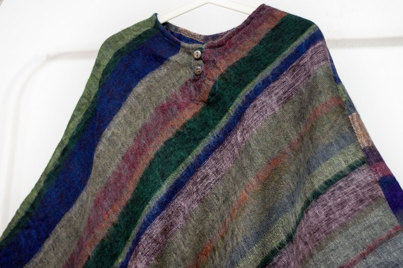 印地安民族风流苏斗篷/波希米亚斗篷披肩/羊毛连帽斗篷-彩虹条纹 - 围巾/披肩 - 羊毛 卡其色