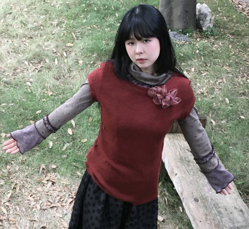 【针织】森系古着/叠穿高领打底衫 - 女装针织衫/毛衣 - 其他材质 红色