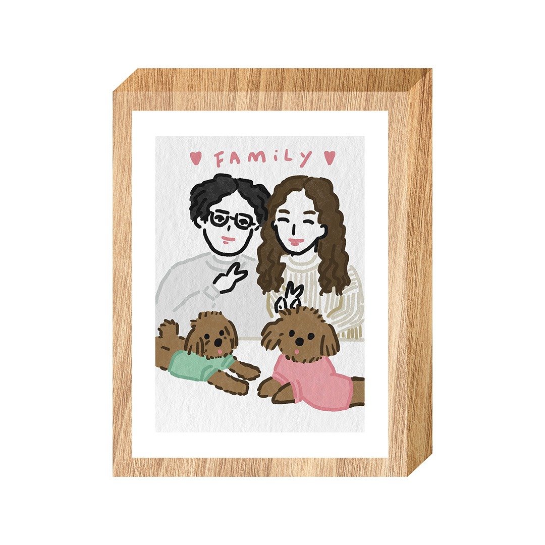 情侣/伴侣+宠物 似颜绘 | 插画定制 - 电子手绘真人画像/绘画/插画 - 其他材质 