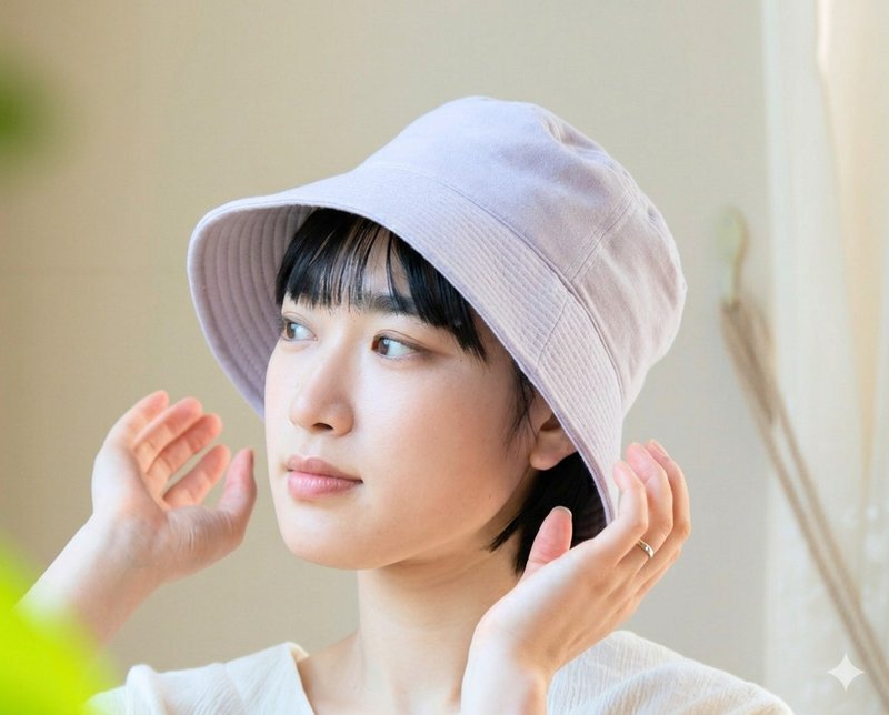 亚麻混双纱 布蕾丝染 薰衣草紫 渔夫帽 M 号【有机棉×亚麻】 - 帽子 - 棉．麻 紫色