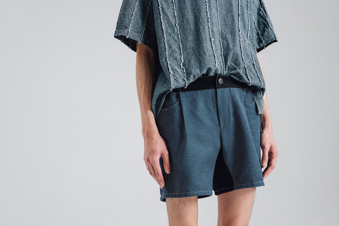 Alan Hu 2018S/S 细纹拼接短裤 - 男士长裤 - 棉 蓝色