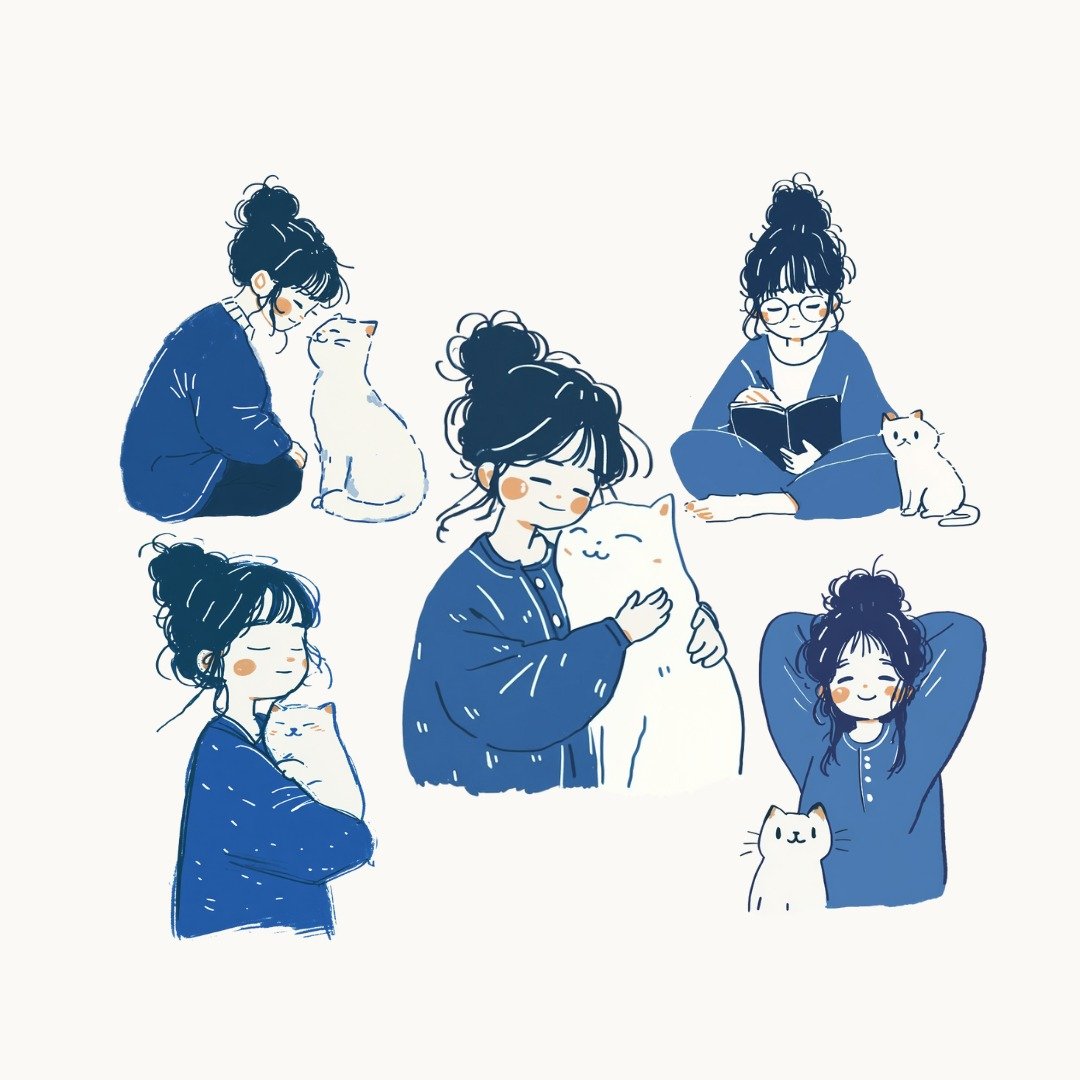 女孩与猫插画PNG21张 拼贴素材、手帐日记、数字贴纸最佳选择 - 电子手绘真人画像/绘画/插画 - 其他材质 