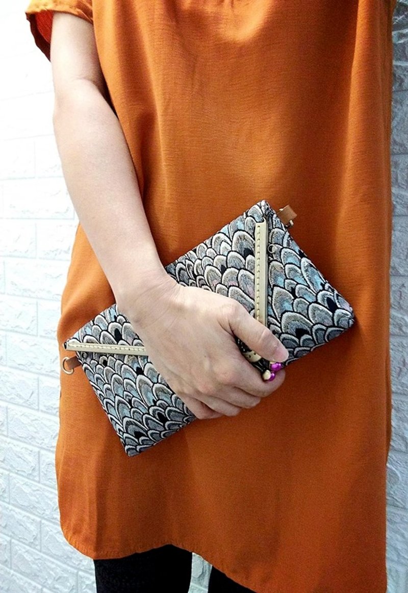 【MY。手作】L型口金 宴会包 晚宴包 ~ 孔雀羽毛 - 手提包/手提袋 - 真皮 多色