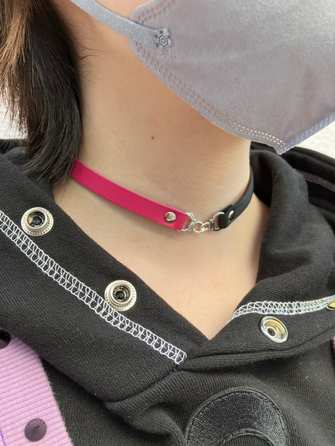 Handcuffs choker/black/pink/yellow/F size/hellcatpunks/hcp-ac-0241 - 颈链 - 人造皮革 粉红色