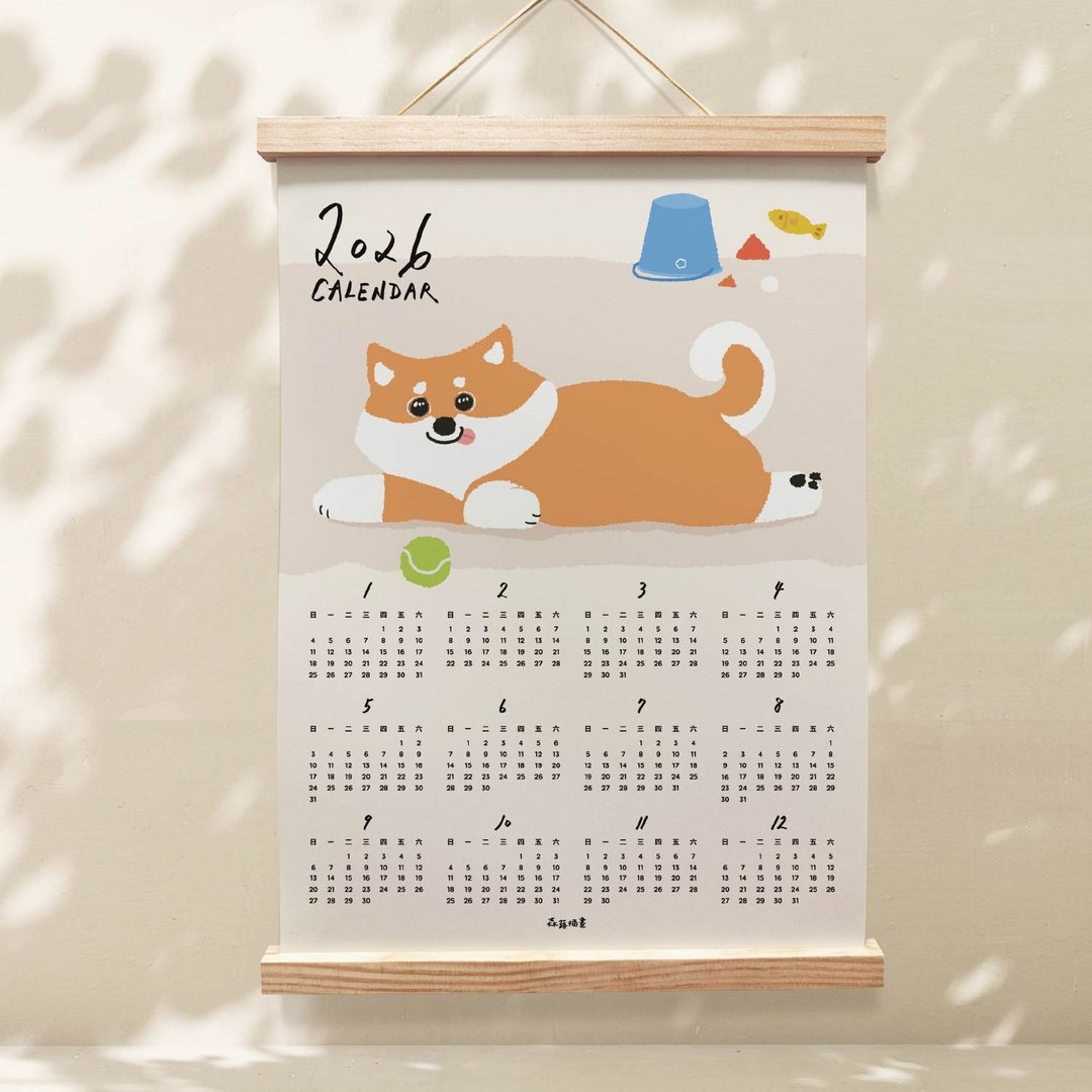 【现货】森蕗插画 新款 2026 A3 年历柴犬挂历海报 - 年历/台历 - 纸 卡其色