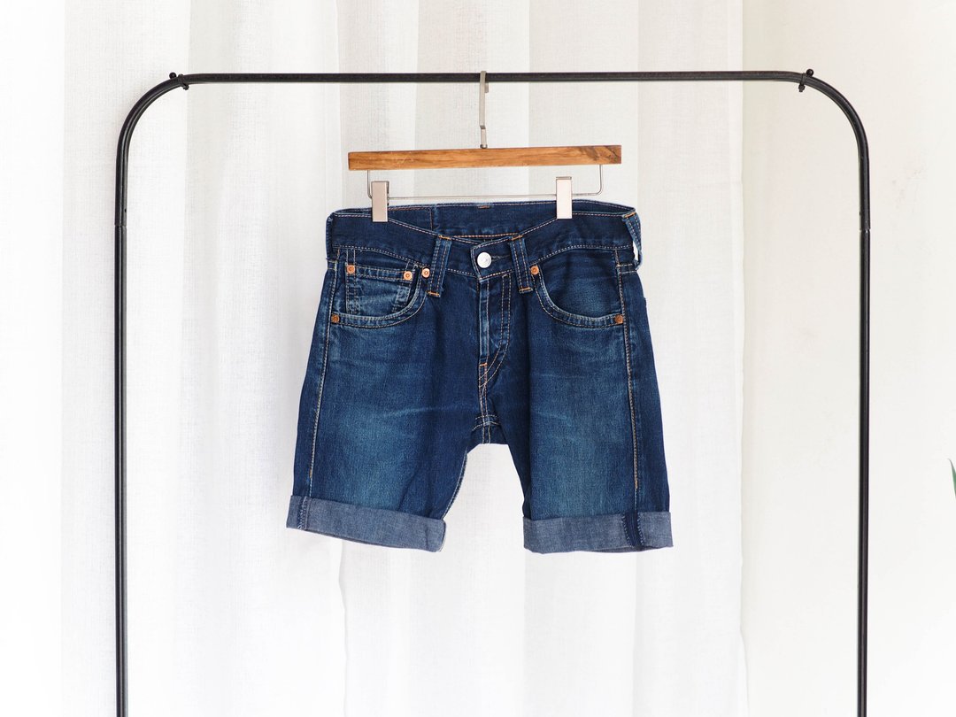 levis 901 / W31 蓝海洋刷色 男丹宁牛仔短裤 自改古着vintage - 男士短裤 - 棉 蓝色