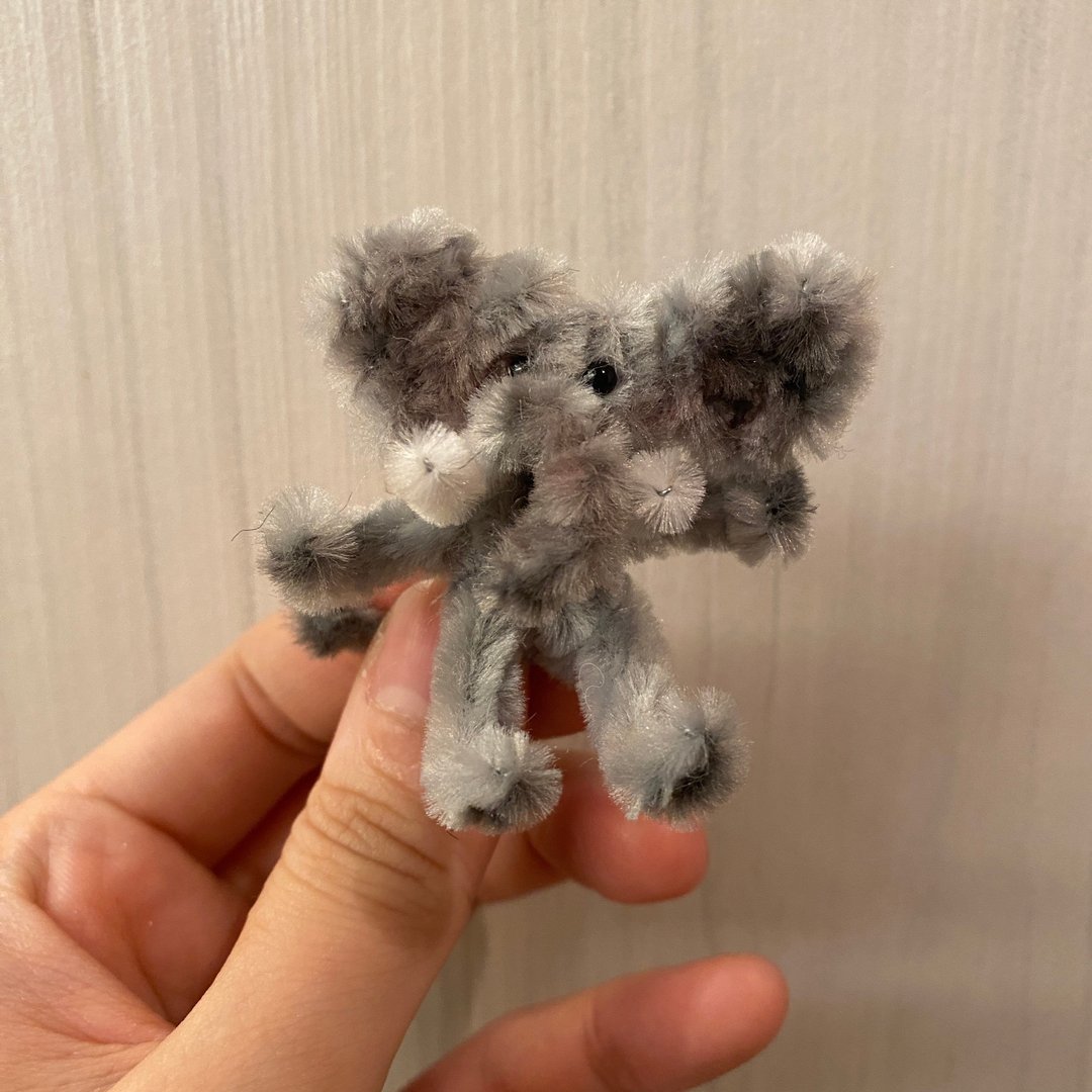 小象6cm-毛根扭扭棒手作/脏萌流浪动物园/モールアート - 其他 - 其他人造纤维 灰色