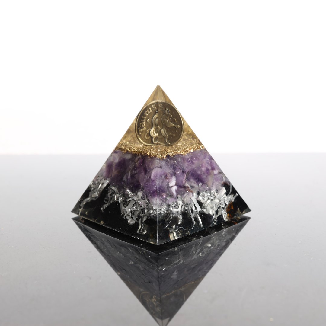 快速出货【母亲节礼物】星座系列金牛座金字塔 - 奥刚 Orgonite 开运 - 摆饰 - 水晶 紫色