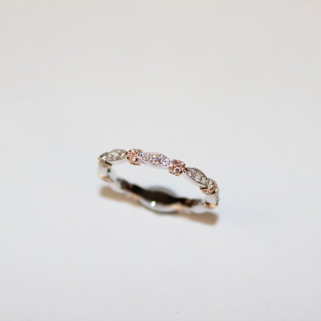 【丝绒云朵】18K 玫瑰金 x 白K金 滚边云朵钻石线戒 - 戒指 - 贵金属 银色