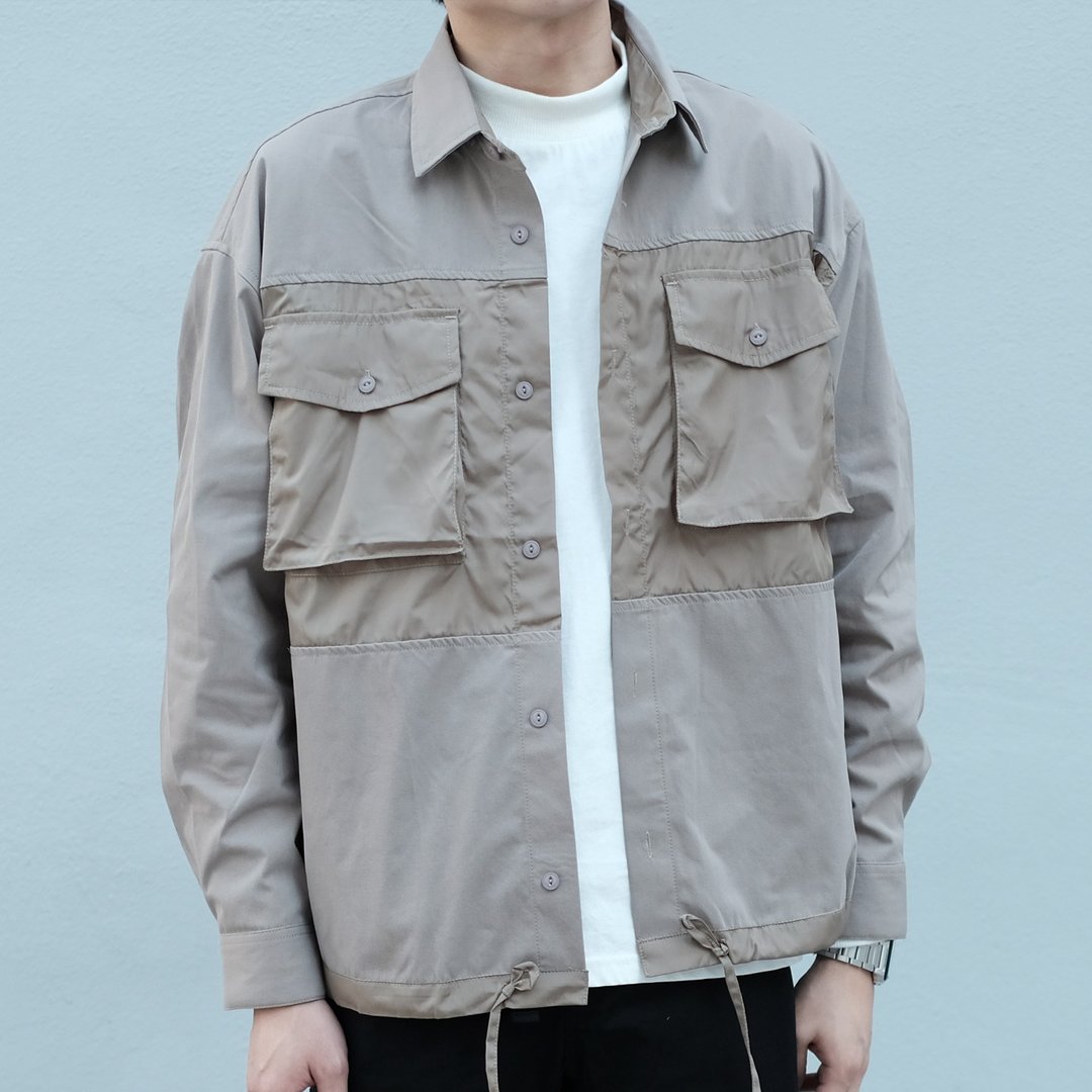 拼贴衬衫外套 Patchwork Shirt Jacket/简约款式/纯棉材质/情侣 - 男装外套 - 棉 灰色