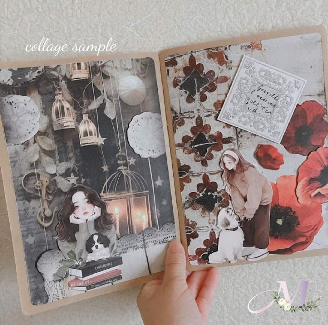 pinkoi 独家 感谢价 拼贴纸 设计纸 A4 素材纸 拼贴素材 组合 人物 纸品 手工艺纸 素材纸 女孩 - 木工/竹艺/纸艺 - 纸 蓝色