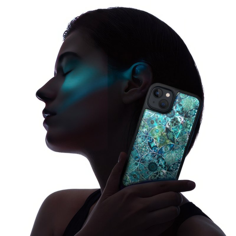 天然贝壳 iPhone 16 耐冲击保护套 花窗玻璃风格 可定制名字 008 - 手机壳/手机套 - 贝壳 蓝色