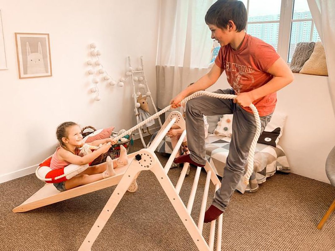 Triangle Climbing Ladder and Slider Set, Piklers Climber, Wooden Indoor Play - 儿童家具 - 木头 多色