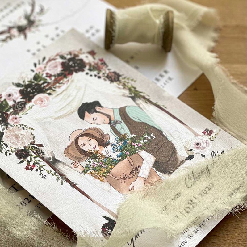 似颜绘喜帖.美式插画婚卡.明信片喜帖 - 卡片/明信片 - 纸 