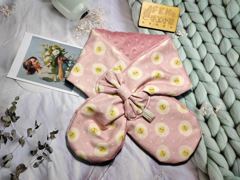 日本布粉底微笑荷包蛋蝴蝶结围脖-不分年龄围脖-短围巾-脖围-围巾 - 围巾/披肩 - 棉．麻 