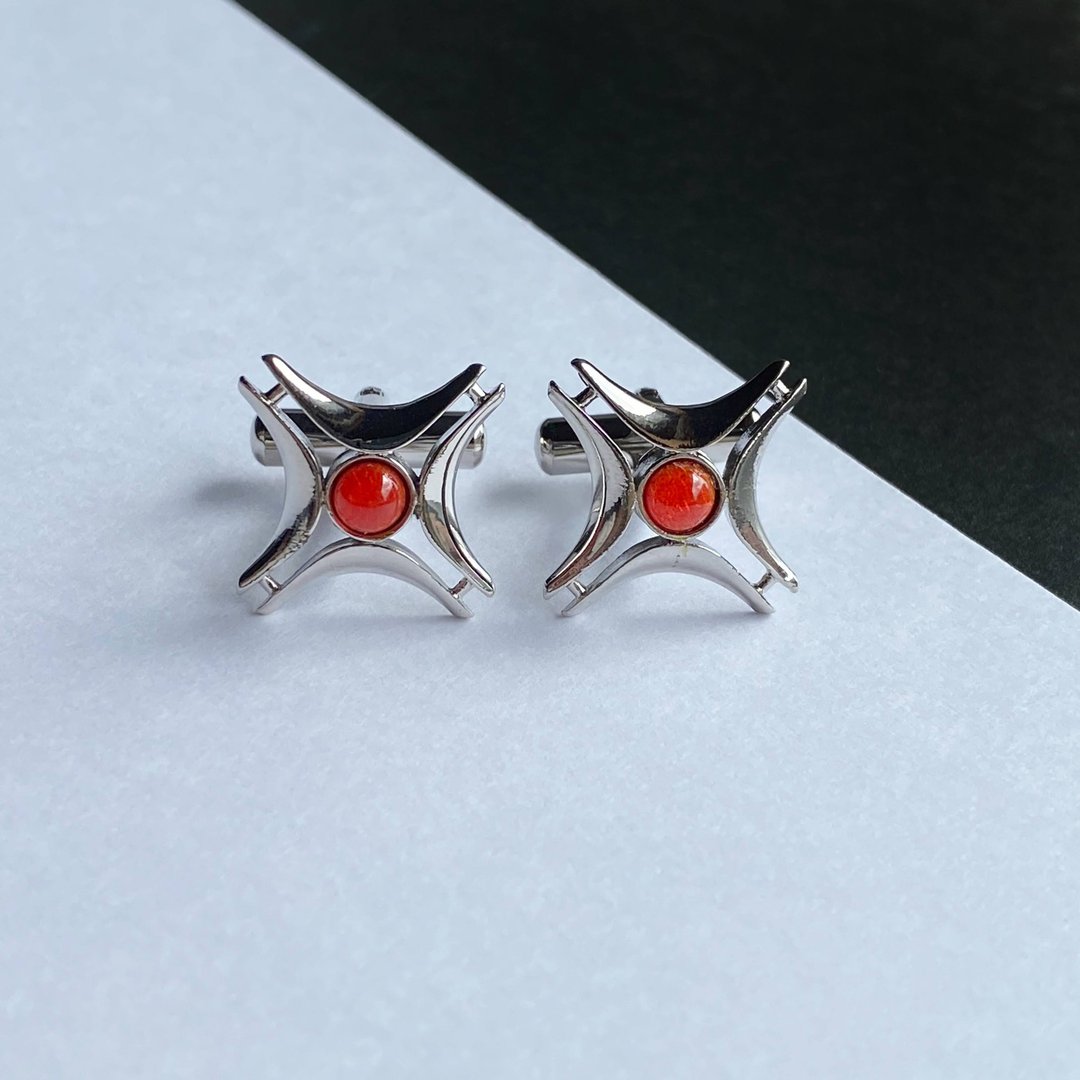 Southern Cross [Apricot] Cloisonne Cufflinks Cufflinks Pure Silver Cloisonne - 袖扣 - 其他材质 橘色