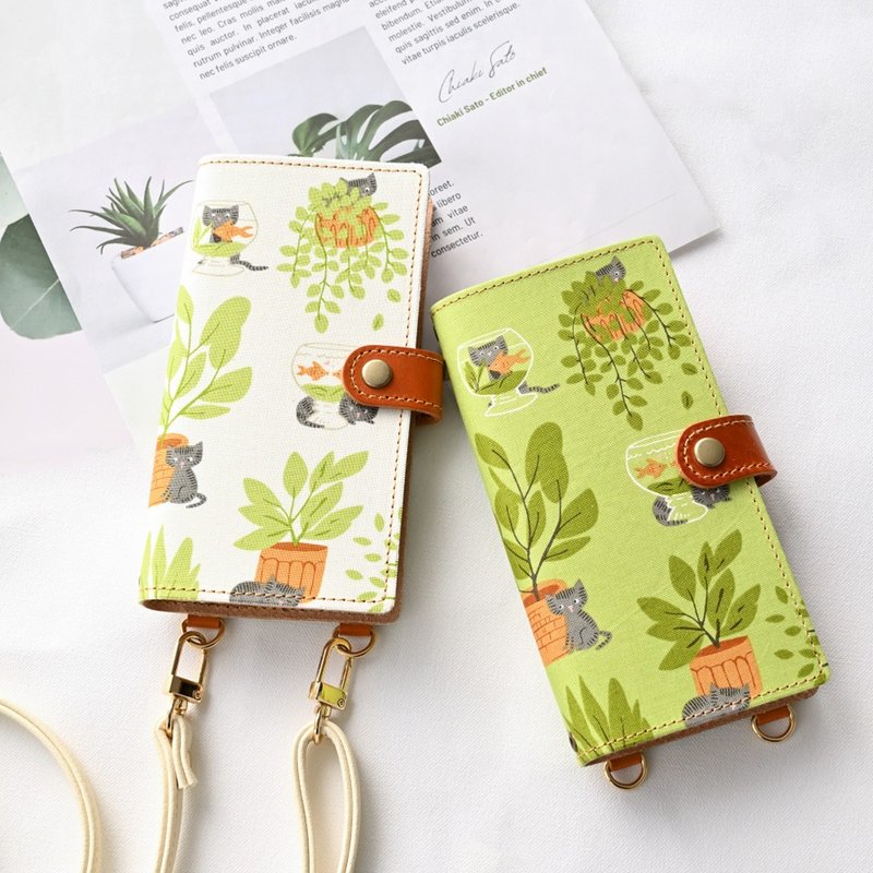 兼容于所有型号 智慧型手机外壳 笔记本型 垂直悬吊部件 [这里 Kitty Kitty 花盆] 智慧型手机肩部 防坠落部件 Cat A238I - 手机壳/手机套 - 真皮 绿色