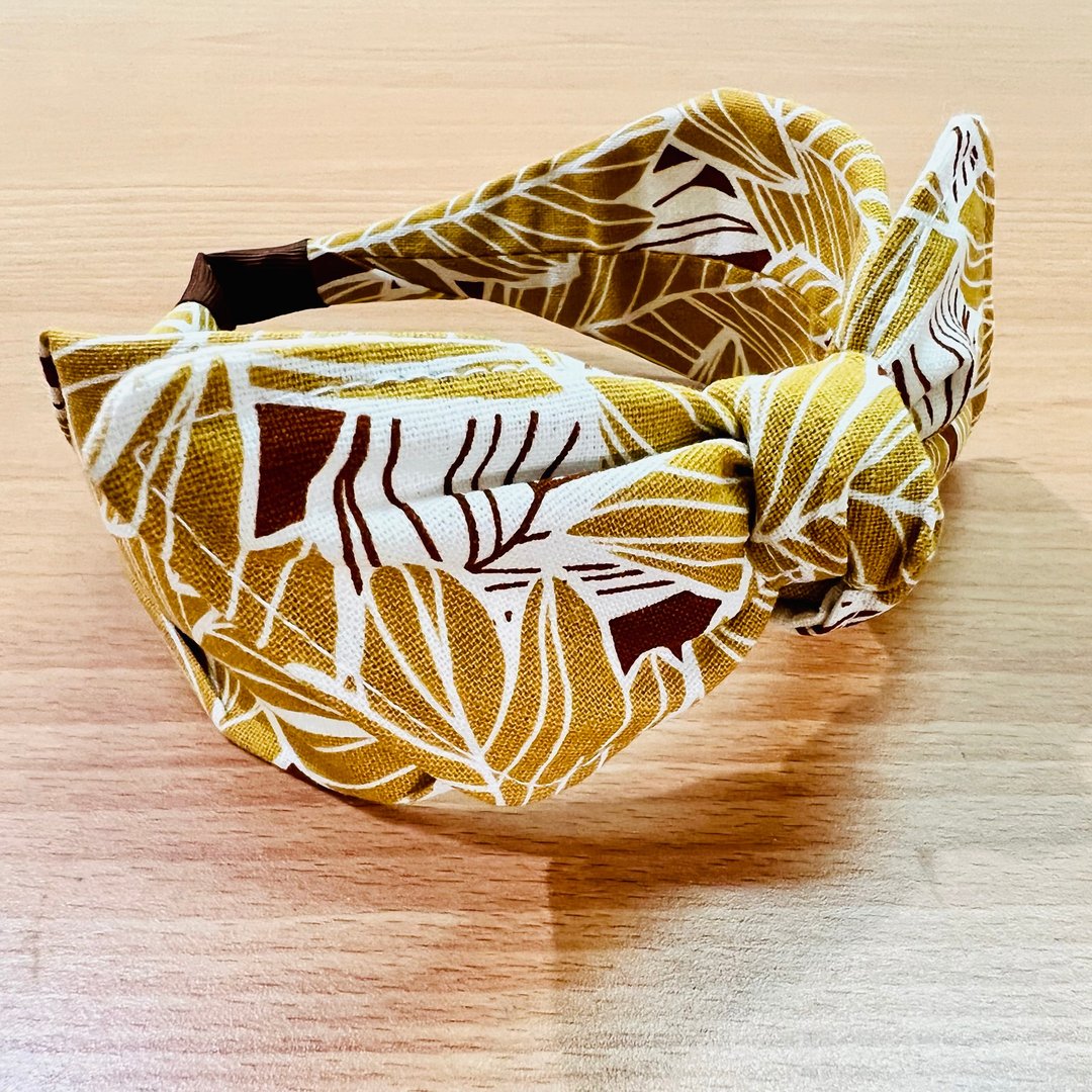 MOYA 宽版手工发箍 叶纹 黄咖 - 发饰 - 棉．麻 蓝色