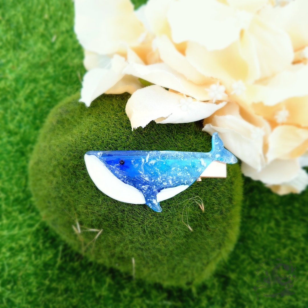 天空鲸鱼发饰 蓝色 Royal blue (可选发夹/发圈/日本发插) - 发饰 - 树脂 蓝色
