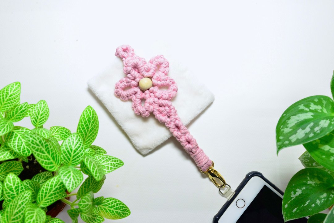 编织立体花手机挂绳DIY材料包 - 编织/刺绣/羊毛毡/裁缝 - 棉 