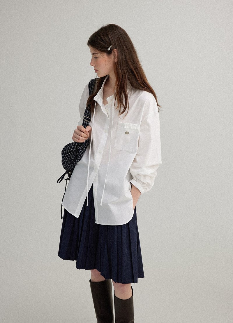 北欧复古 / 抽绳格子衬衫 / 立体褶皱 - 女装衬衫 - 其他材质 多色