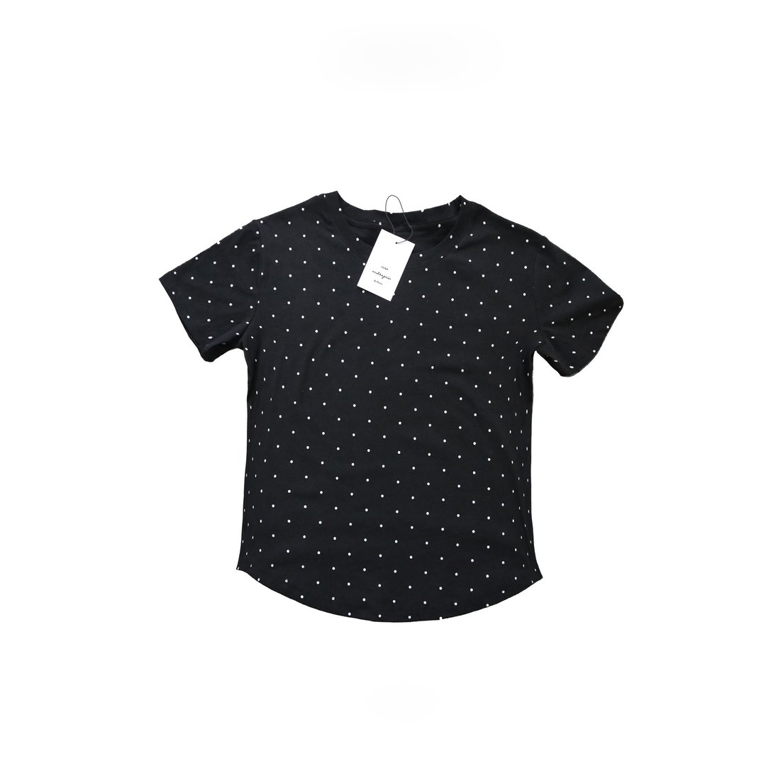 法式巴黎黑白点点棉T-SHIRT上衣 - 女装 T 恤 - 棉 黑色