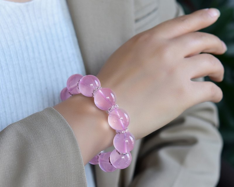 极品纯天然莫桑比克星光粉晶圆珠手链 颜色粉嫩水润 - 手链/手环 - 水晶 