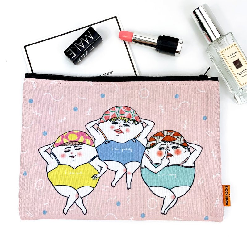 肉肉泳装蛋 防水网布收纳袋 - 化妆包/杂物包 - 聚酯纤维 粉红色