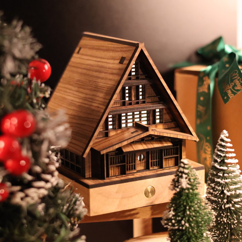 【焰仁美术馆】斗宿一/合掌村夜灯/原创手作/圣诞礼盒/交换礼物 - 摆饰 - 木头 卡其色