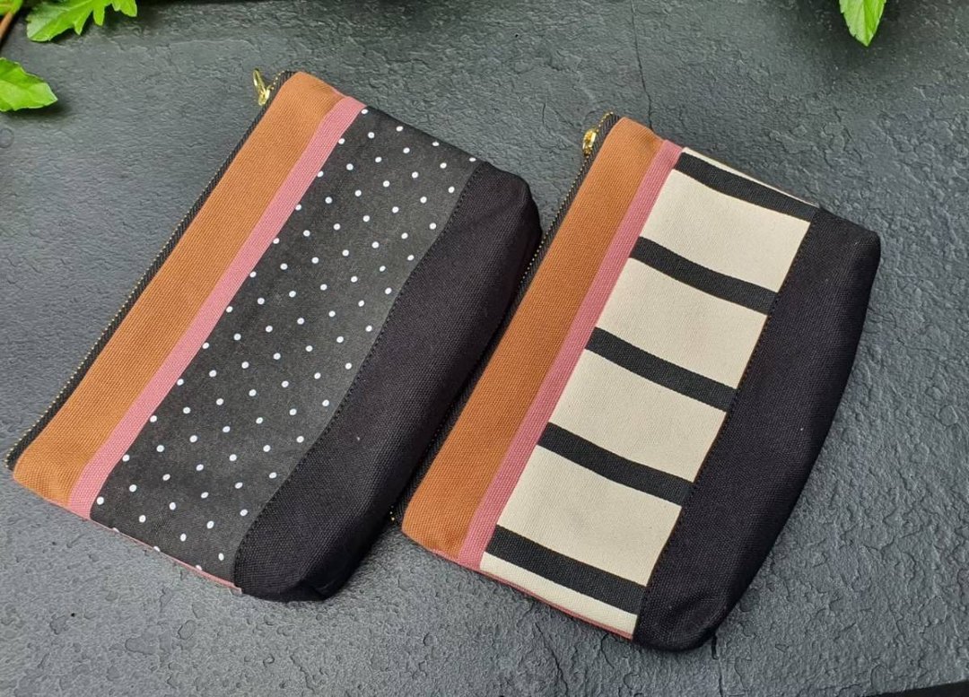 手拿包 Lovely Canvas Pouch, 粉色, Polka Dot 与 Striped 设计 化妆包 / 收纳袋 - 皮夹/钱包 - 棉 粉红色